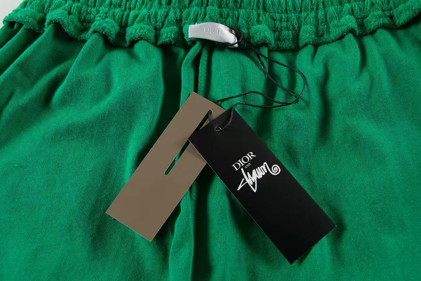 🅿️170 ❥B806# High quality Dior 2025Fall spring and summer new series Presbyopia jacquard terry shorts Custom weaving and dyeing pure cotton 100% gram weight 300G fabric Positioning and cutting heavy material size: S M L XL Color: green