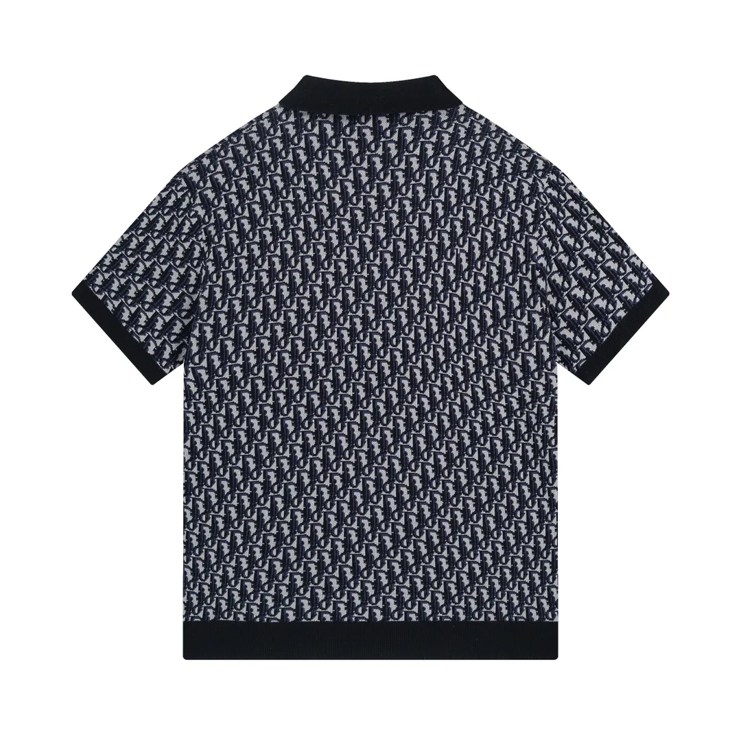 🅿️210 Correct version of high-quality DI*R CD2024SS spring and summer new old flower full-print letter lapel short-sleeved knitted POLO shirt. This knitted polo shirt features the classic Oblique print. Crafted from cotton jacquard in a straight fit, button fastening and ribbed details enhance the sophistication. Can be matched with various styles to show your personality. Same style for men and women! SIZE:XS-L