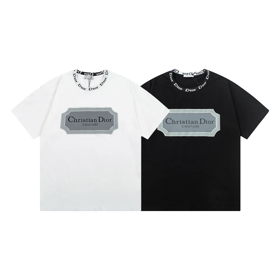 🅿️180 high version DIOR Dior 2025 early spring new style customized 310g double yarn pure cotton fabric letter logo collar chest flocking foam frame technology same style for men and women short-sleeved T-shirt Color: Black Size: S-XL