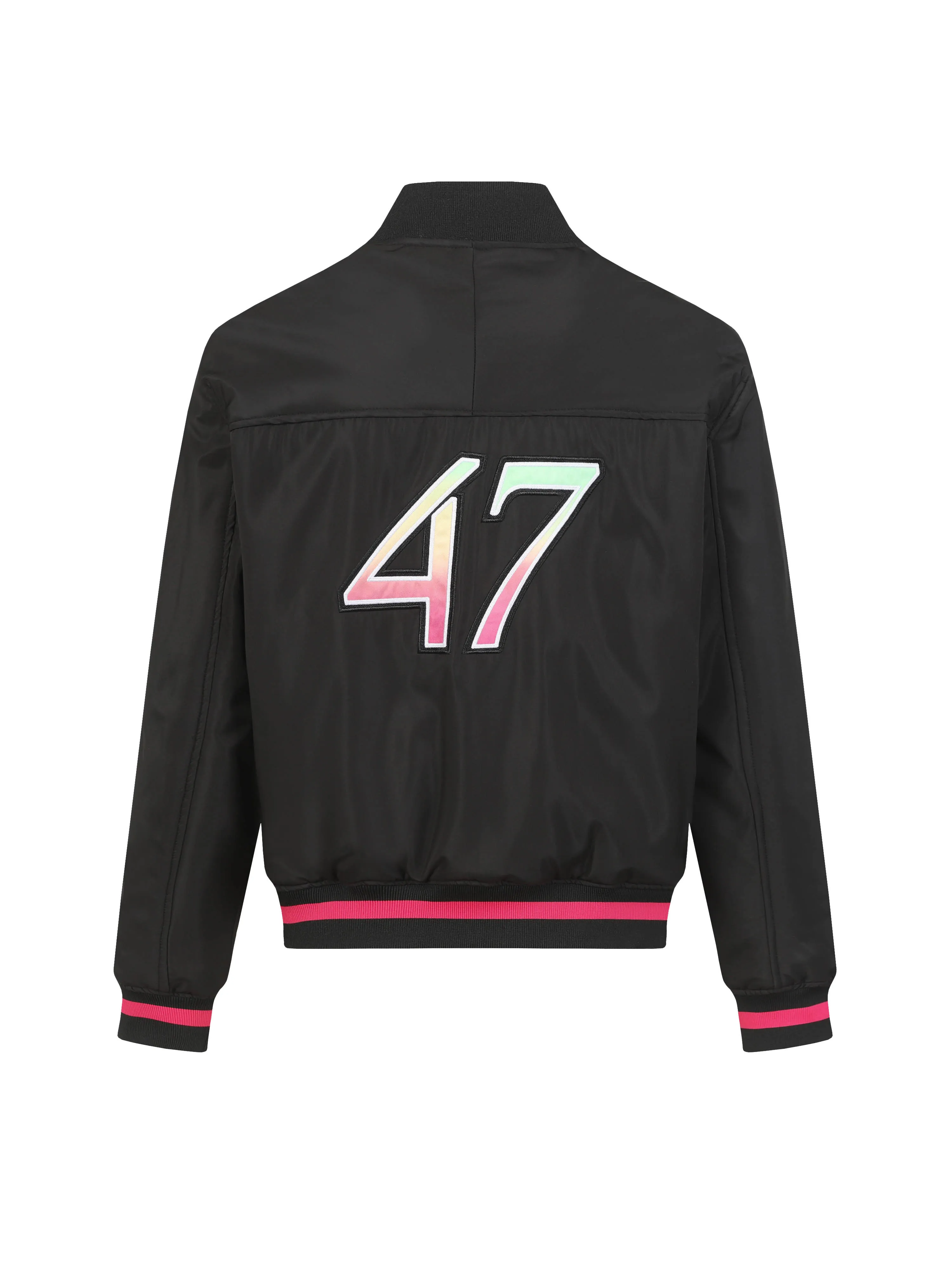 🅿️570 Dior/Dior No. 47 neon pink edge black flight jacket. This short is a new product in the 2025 autumn series, from the ANDLEWIS HLTON limited series. Crafted from black technical fabric, the sleeves feature the co-branded logo, a graphic reinterpretation of the logo. Pair it with or for a comfortable and trendy look.  Size:XS S M L