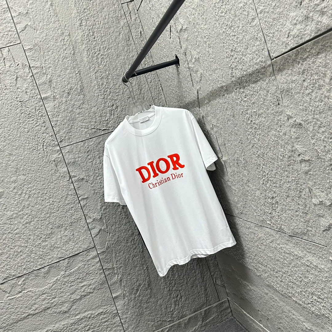 🅿️190 Dio*Dior 2025 spring and summer new style Classic orange letter flocking technology Customized double yarn plain cotton fabric Short-sleeved T-shirt Uniform for men and women Color: black white Size: S (90-130 catties) M (120-150 catties) L (140-165 catties) XL (160-180 catties) XXL (180-210 pounds)