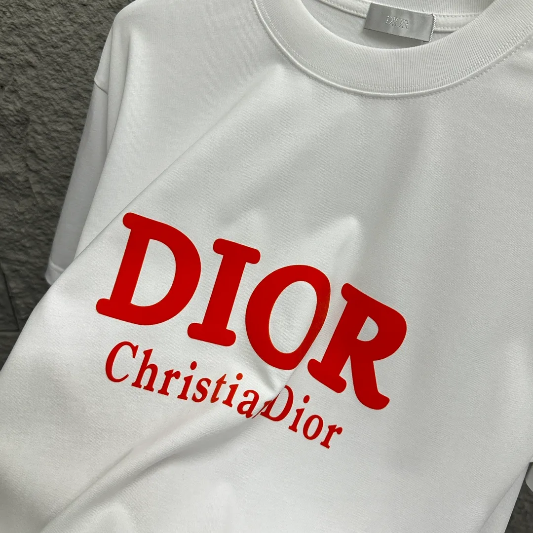 🅿️190 Dio*Dior 2025 spring and summer new style Classic orange letter flocking technology Customized double yarn plain cotton fabric Short-sleeved T-shirt Uniform for men and women Color: black white Size: S (90-130 catties) M (120-150 catties) L (140-165 catties) XL (160-180 catties) XXL (180-210 pounds)