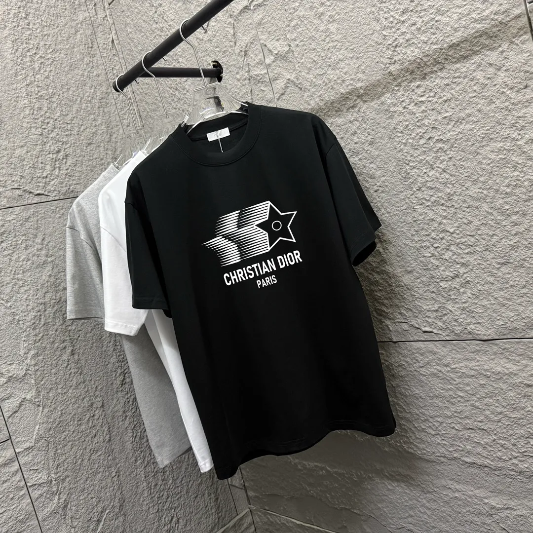 🅿️180 Dio Dio 2025 spring and summer new style Five-pointed star letter printing on the chest Short-sleeved T-shirt Customized double yarn plain cotton 300 fabric Same style for men and women Color: black white apricot Size: S (90-130 pounds) M (120-150 pounds) L (140-165 pounds) XL (160-180 pounds) XXL (180-210 pounds)