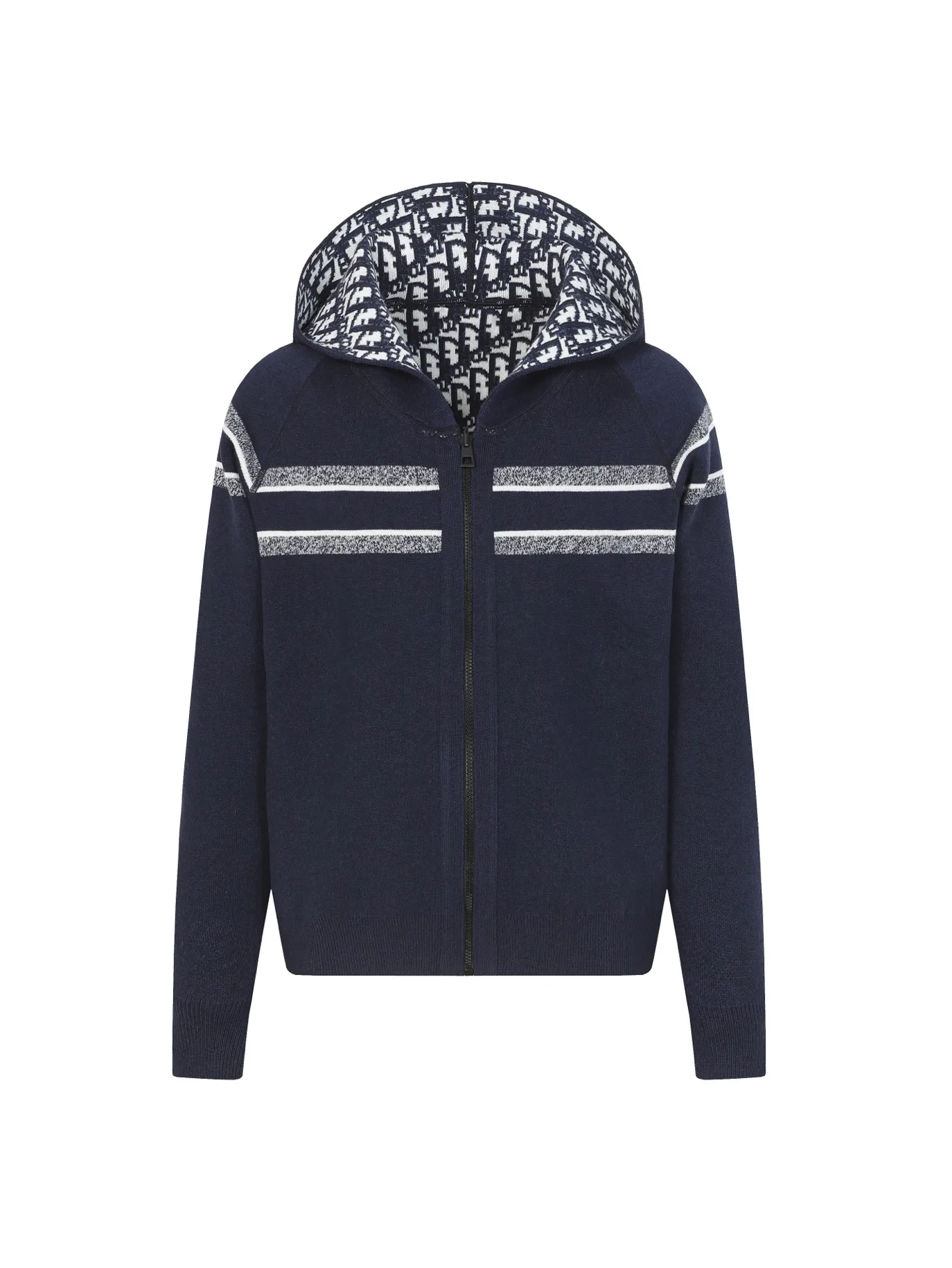 🅿️540 DIOR/Dior double-sided jacquard cashmere knitted hood (navy blue). The original version was purchased for 22,337 and developed. The fabric is made of cashmere blended knitted fabric, which is soft and comfortable. It features a zip closure at the front and subtle ribbed trimming at the cuffs and hem. The reversible design features a solid blue hue on one side and the brand's signature Oblique pattern on the other, with Cistian strap detailing on the back. The unlined cut ensures a light and effortless fit, while the slim fit creates an elegant silhouette. The entire piece has exquisite craftsmanship, double-sided knitting technology enables reversible wear, and ribbed edges enhance the three-dimensional effect. Dry cleaning and maintenance are recommended to maintain the delicate texture of cashmere fabrics. This piece is both casual and fashionable, and can be easily matched with all kinds of clothing, showing the brand's exquisite craftsmanship and classic aesthetics. Color: Navy Gray Light Gray Size: S M L