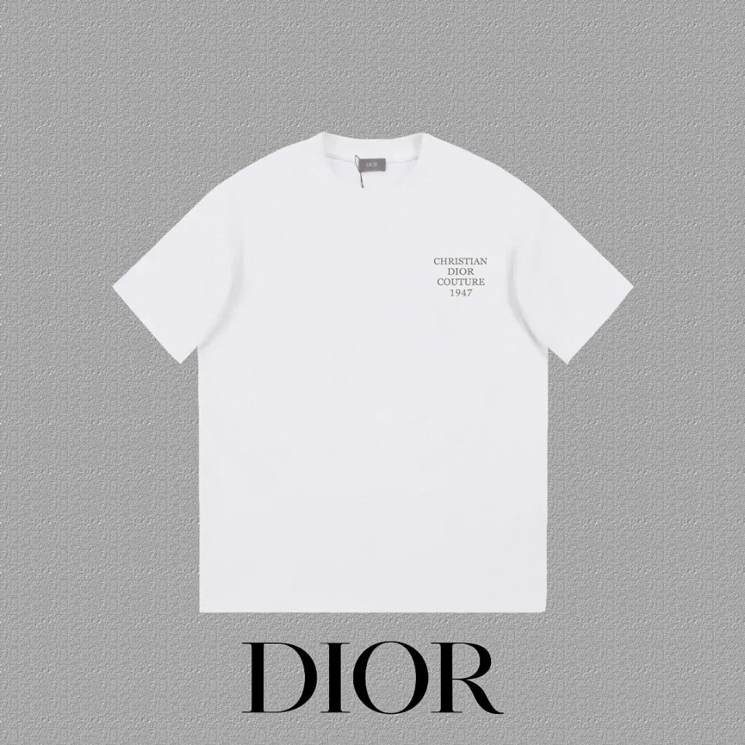 🅿️170 [DIOR Dior] 2025FW short-sleeved T-shirt LOGO printing High-end 26s double yarn 300g fabric Heavy fabric Customized frame ribbing in the same cylinder and dyeing Complete three standards Same style for men and women Color: Black White Size: S M L XL 2XL