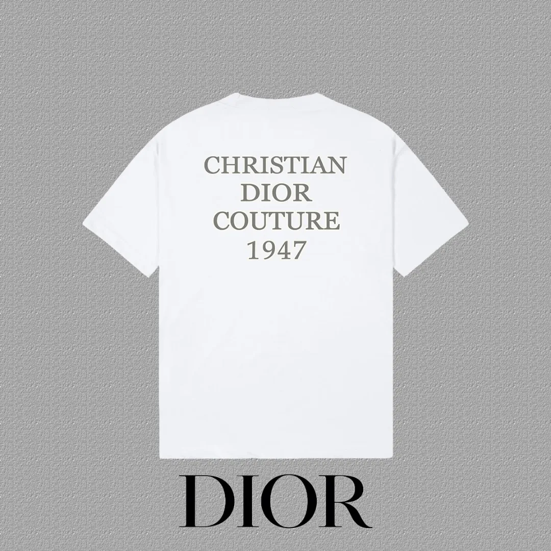 🅿️170 [DIOR Dior] 2025FW short-sleeved T-shirt LOGO printing High-end 26s double yarn 300g fabric Heavy fabric Customized frame ribbing in the same cylinder and dyeing Complete three standards Same style for men and women Color: Black White Size: S M L XL 2XL