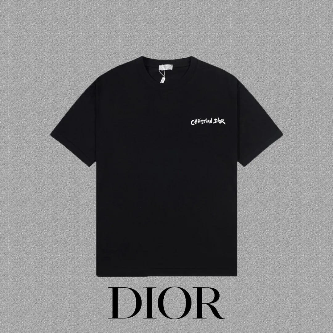 🅿️170 [DIOR Dior] 2025FW short-sleeved T-shirt embroidery, high-end 26s double yarn 300g fabric, heavy fabric, custom stretcher rib, same cylinder and dye, complete three standards, same style for men and women, color: black, white, gray, size: S M L XL 2XL
