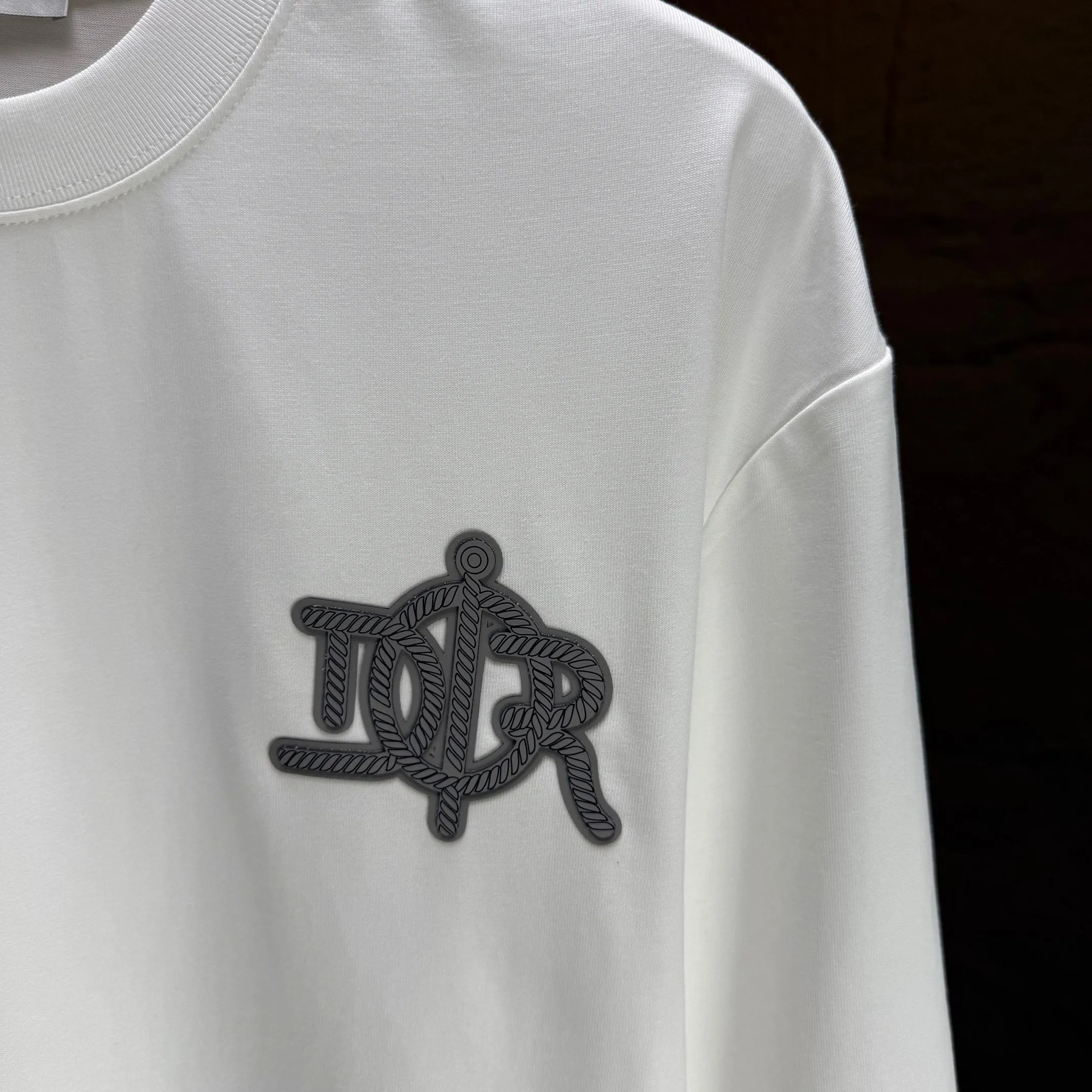 🅿️230 Dio* Dior* 2025 autumn and winter new thick long-sleeved T-shirt 320g pure cotton letter logo three-dimensional silicone Color: Black White Angora Red Size: S M L XL