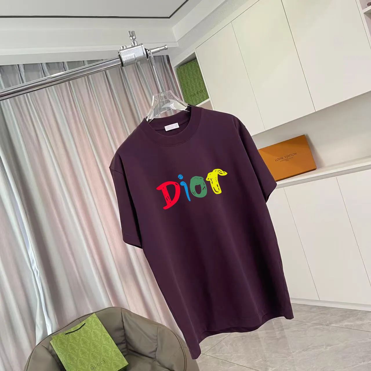 🅿️170 Dio Dior 2025 summer new style personalized letter logo printing short-sleeved T-shirt customized fabric 300g same style for men and women Color: black white pink lake green purple Size: S M L XL XXL five sizes