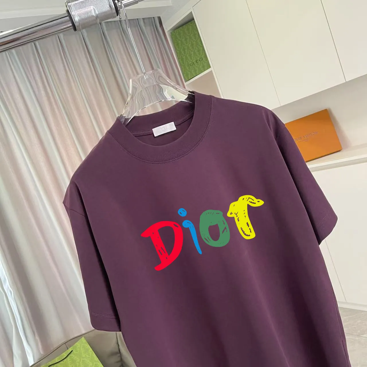🅿️170 Dio Dior 2025 summer new style personalized letter logo printing short-sleeved T-shirt customized fabric 300g same style for men and women Color: black white pink lake green purple Size: S M L XL XXL five sizes