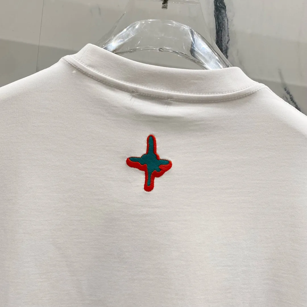 🅿️180 DIOR 260g round neck short-sleeved T-shirt, color block embroidery🪡letter LOGO design logo, official synchronization, high version, high quality, fashionable personality, versatile trend, pure original quality, original fabric, tag, collar label, washed wheat, complete three standards, color: black, white, red. Size: XS-L