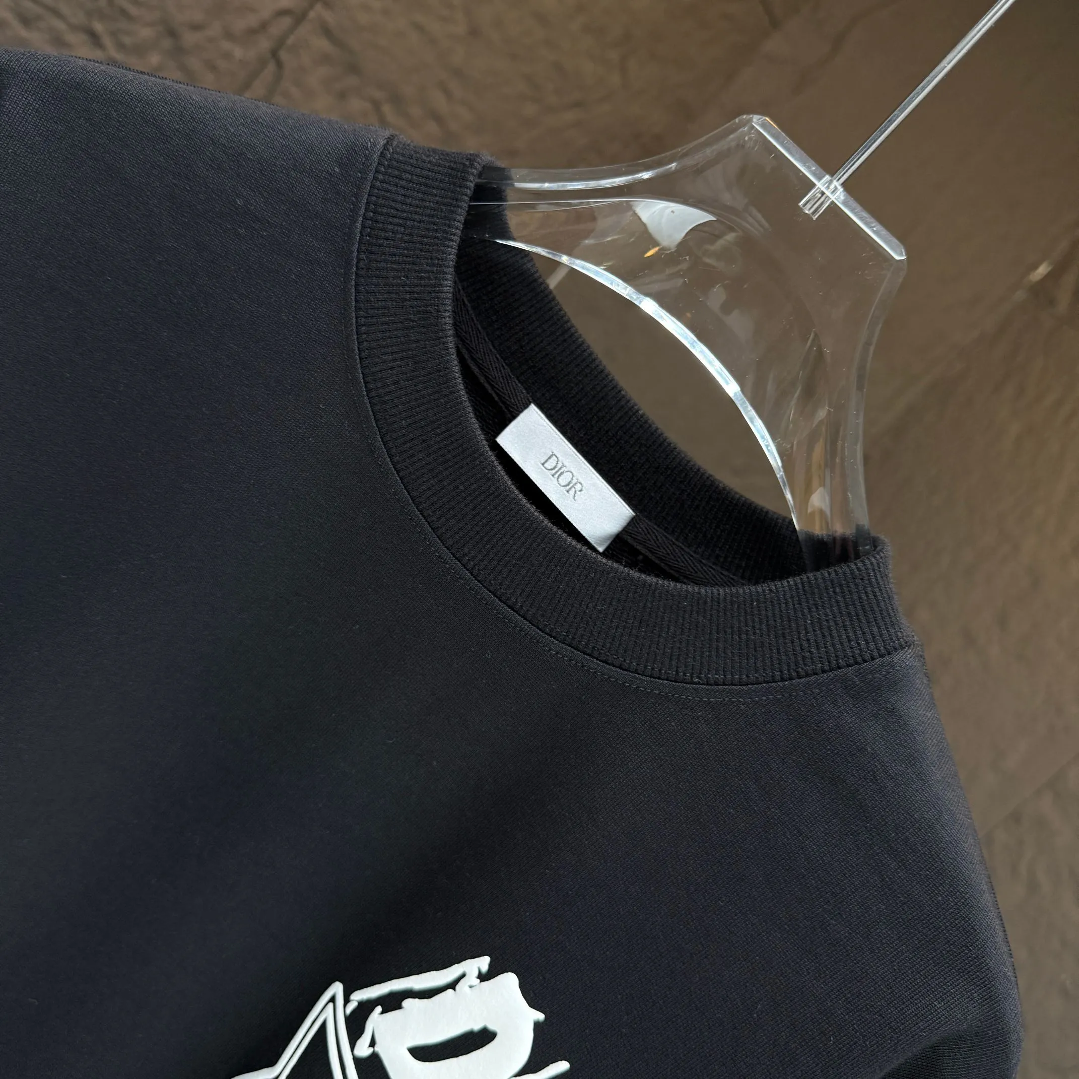 🅿️240 Dio* Dior* 2025 autumn and winter new round neck sweatshirt 400g terry cotton letter logo three-dimensional foam Color: Black White Blue Gray Size: S M L XL XXL
