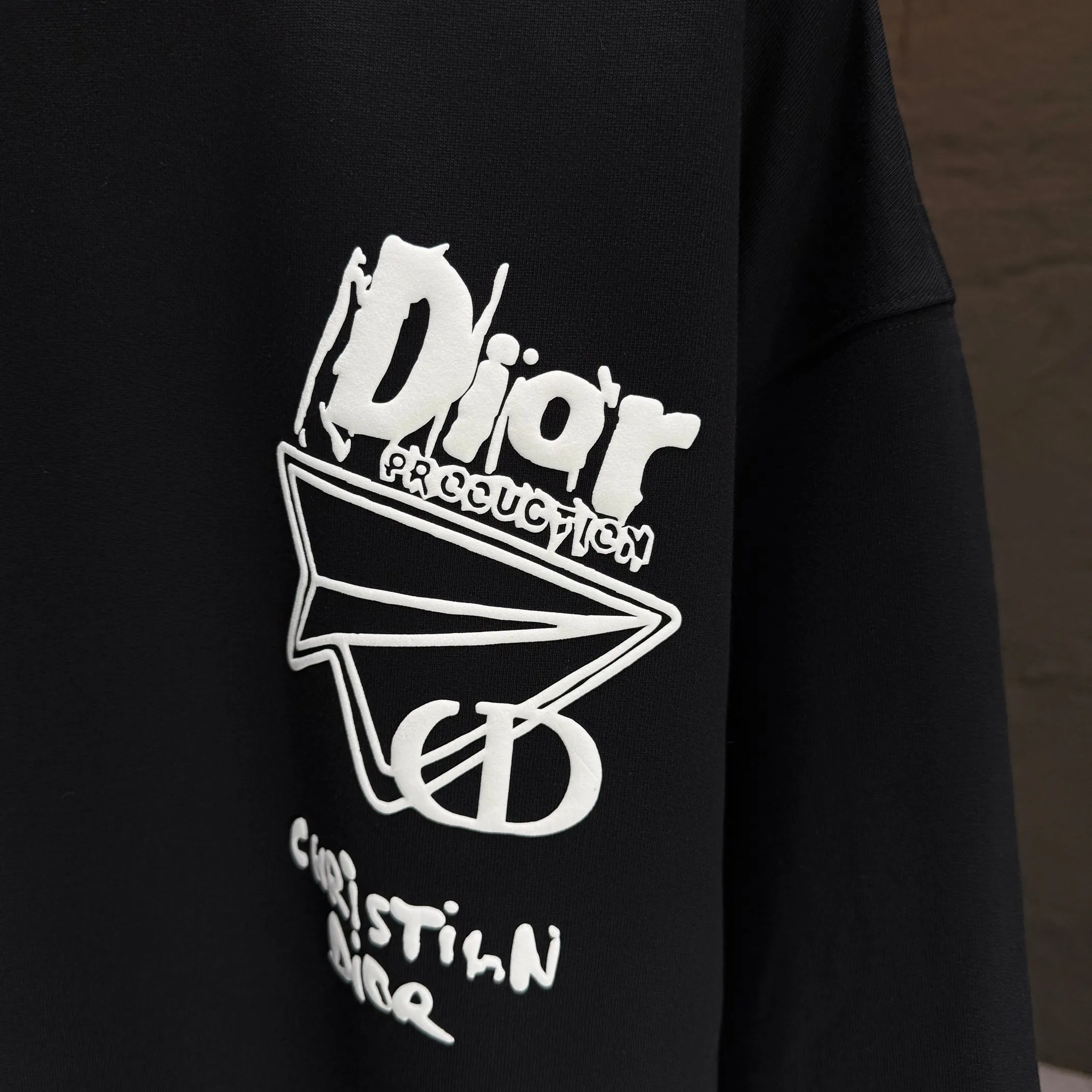 🅿️240 Dio* Dior* 2025 autumn and winter new round neck sweatshirt 400g terry cotton letter logo three-dimensional foam Color: Black White Blue Gray Size: S M L XL XXL