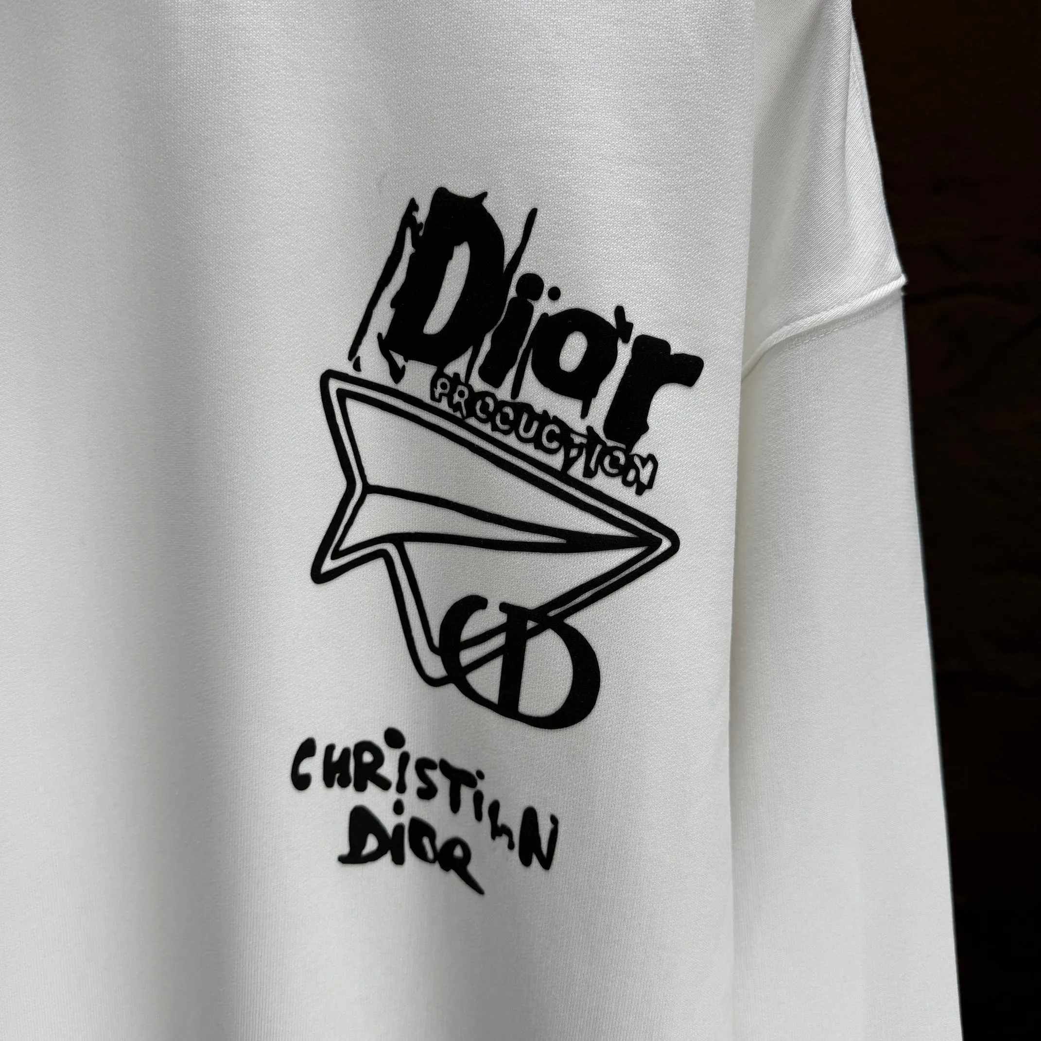 🅿️240 Dio* Dior* 2025 autumn and winter new round neck sweatshirt 400g terry cotton letter logo three-dimensional foam Color: Black White Blue Gray Size: S M L XL XXL