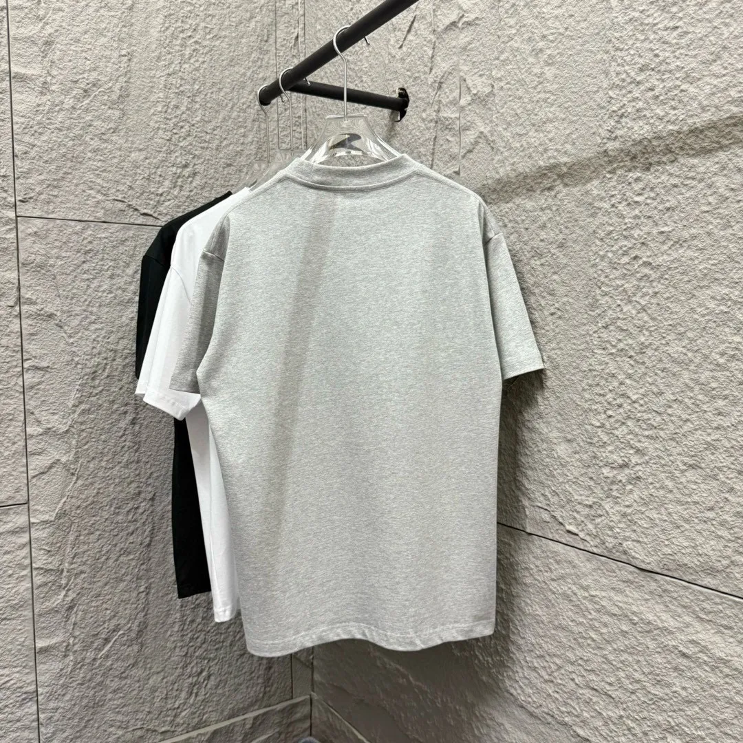🅿️180 Dio Dio 2025 spring and summer new style Classic letter embroidery on the chest Short-sleeved T-shirt Customized double yarn plain cotton fabric Same style for men and women Color: black white floral gray Size: S (90-130 pounds) M (120-150 pounds) L (140-165 pounds) XL (160-180 pounds) XXL (180-210 pounds)