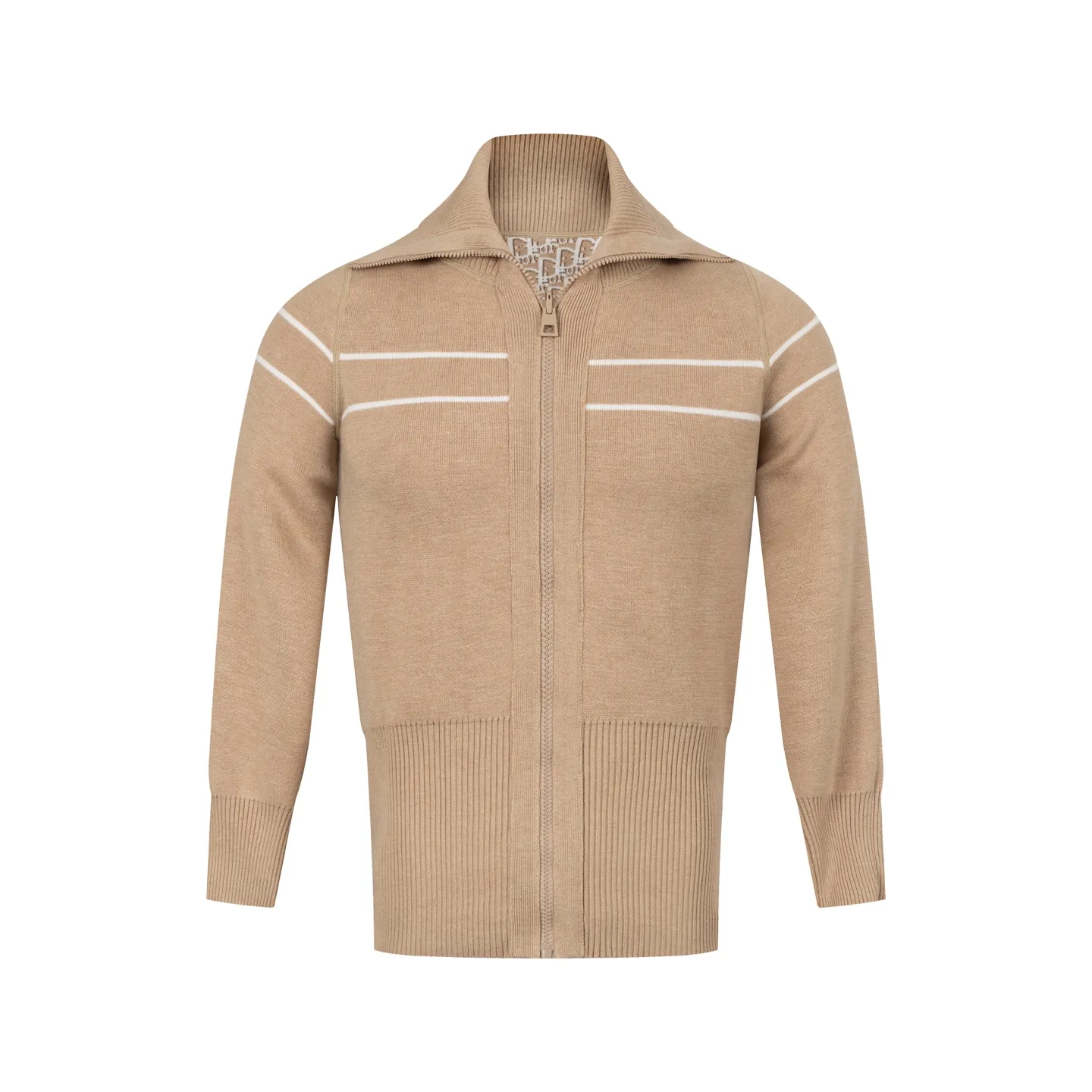 🅿️520 [Exclusive supply] CD 25FW presbyopic double-sided military collar zipper knitted jacket (khaki). The original purchase was 32,000 and developed. The fabric is carefully made of high-quality cashmere blended knitted fabric. This DIOR cardigan reinterprets the brand's classic logo in an innovative way. The double-sided design brings two wearing styles: one side is simple and pure gray, and the other side shows the iconic Oblique print pattern. The short slim fit and front zipper closure make it easy to wear on a daily basis. The details are ribbed on the collar, cuffs and hem to ensure comfort and maintain the silhouette. The medium-thick knit gives the garment just the right amount of warmth and drape. The lining-free design maintains the overall lightness. Professional dry cleaning is recommended. This cardigan can be layered with Oblique printed items from the same series to easily create a layered and exquisite look, perfectly demonstrating DIOR's ultimate pursuit of materials and craftsmanship. Size:S/M/L