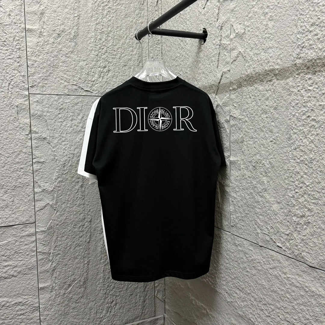 🅿️190 Dio*Dior 2025 spring and summer new style Stone joint letters embroidery Back printing Customized double yarn plain cotton fabric Short-sleeved T-shirt Unisex Size: S (90-130 catties) M (120-150 catties) L (140-165 catties) XL (160-180 catties) XXL (180-210 catties) Color: black white