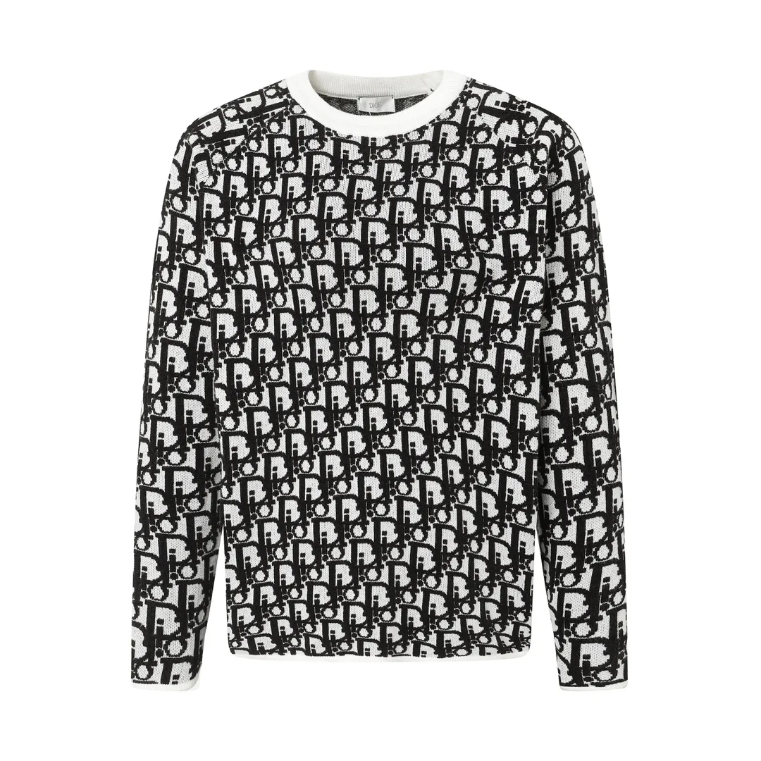 🅿️350 DIOR Dior jacquard round neck casual long-sleeved sweater. It can be easily integrated into casual or formal looks. It is a classic choice during the changing seasons. Same style for men and women. Color: Black Blue Green Size: XS S M L