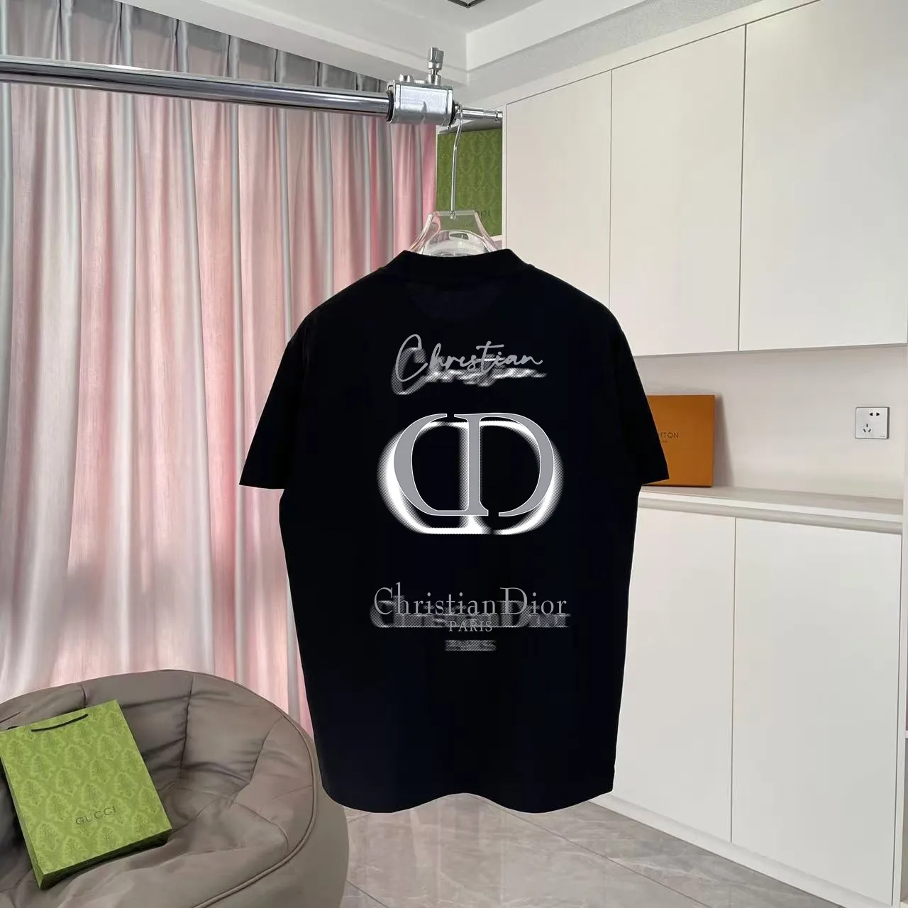 🅿️170 Dio Dior 2025 summer new style Personalized letter logo printing Short-sleeved T-shirt Customized fabric 300g Same style for men and women Color: black white lake green sky blue Size: S M L XL XXL five sizes ​