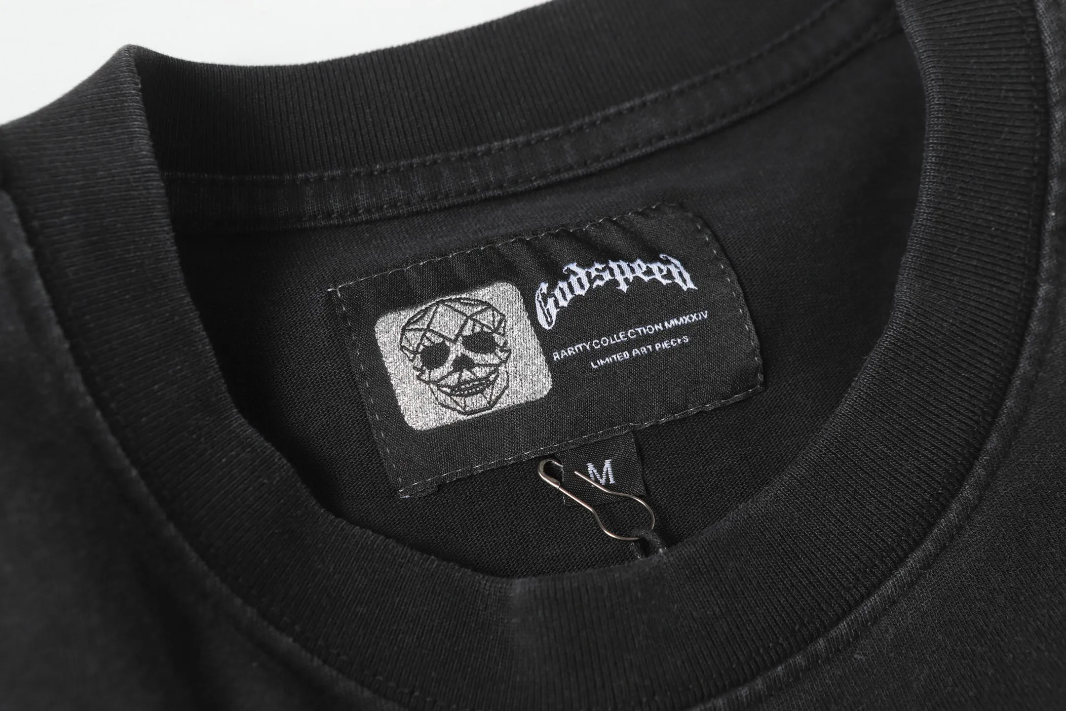 6309# Washed black I P116 Real stock (American fashion niche) Godspeed cross-border American rock street washed retro style short-sleeved T (craft printing) Fabric (fabric): 32 counts combed double yarn 250 grams weight Size (size): S-M-L-XL Color (colour): Washed black