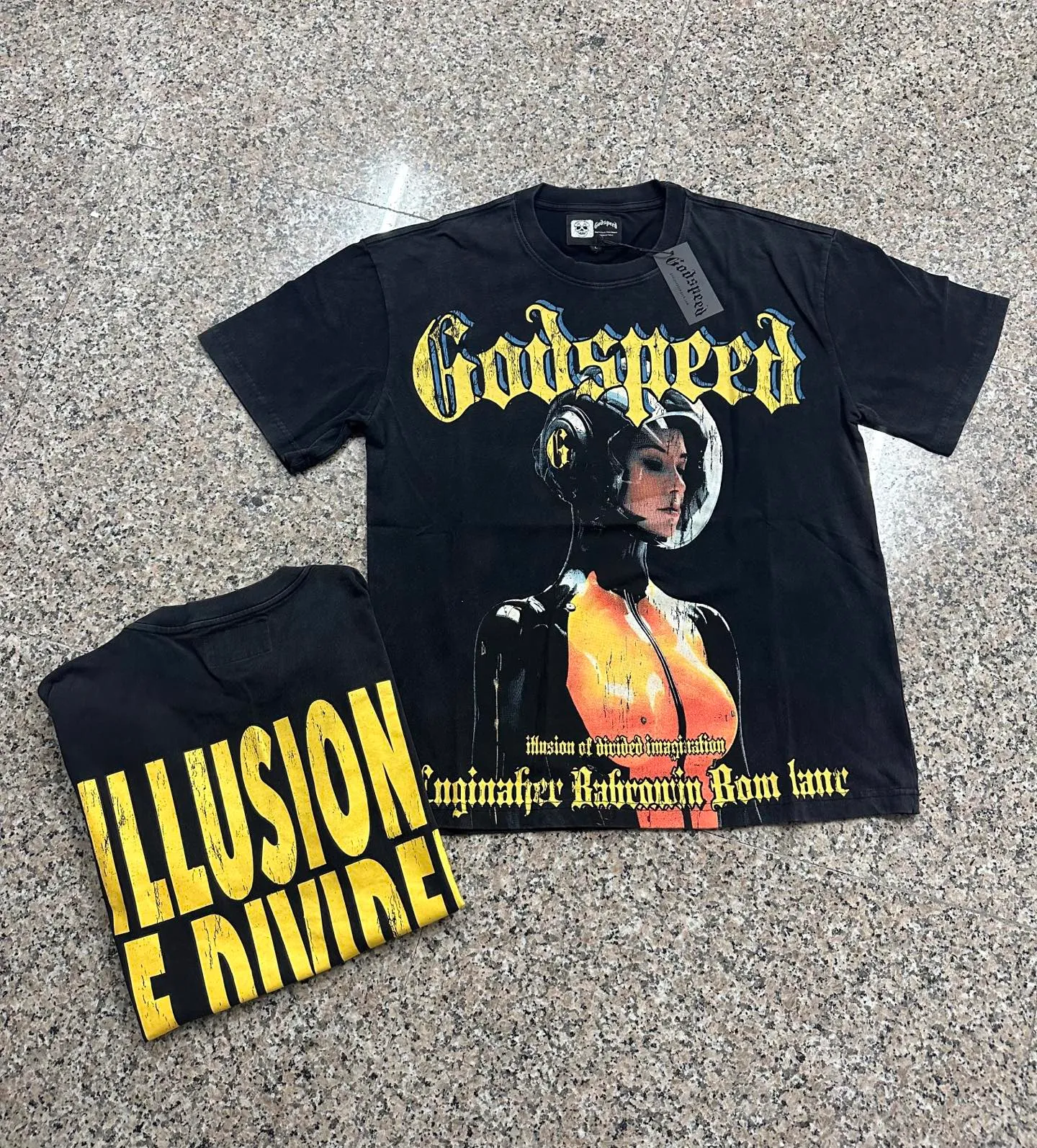 6309# Washed black I P116 Real stock (American fashion niche) Godspeed cross-border American rock street washed retro style short-sleeved T (craft printing) Fabric (fabric): 32 counts combed double yarn 250 grams weight Size (size): S-M-L-XL Color (colour): Washed black