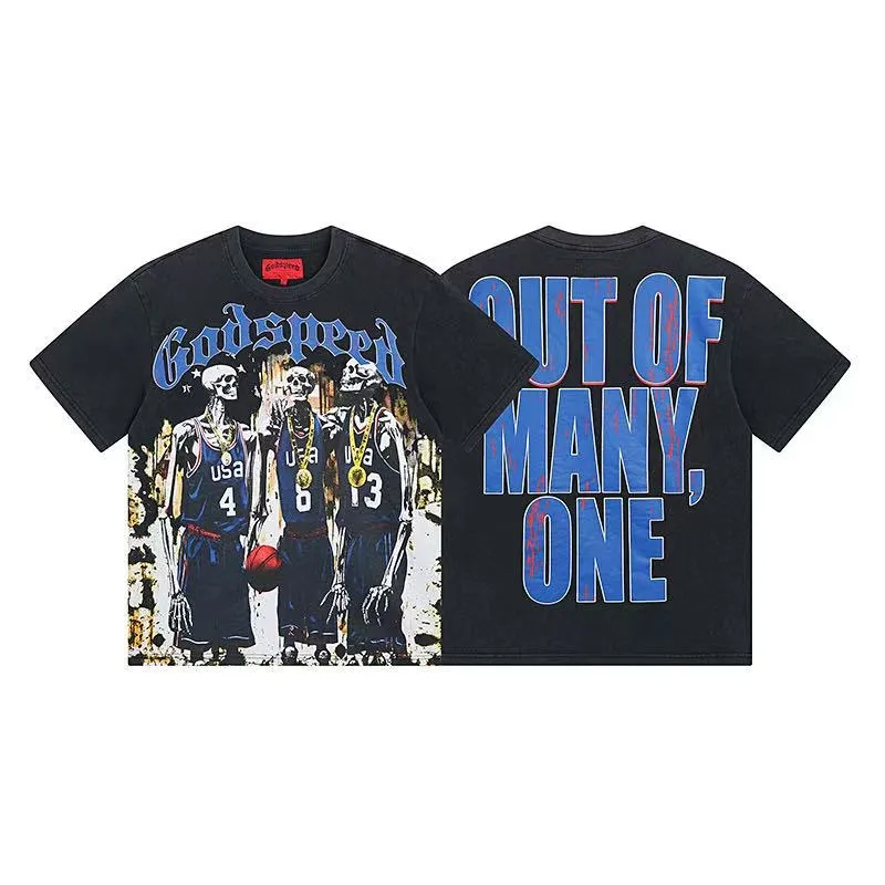 6020#washed black｜P116 Godspeed cross-border American rock and roll street washed retro style short-sleeved T (craft printing) fabric (fabric): 32 count combed double yarn 250g weight code number (size): S-M-L-XL color (colour): washed black 👉