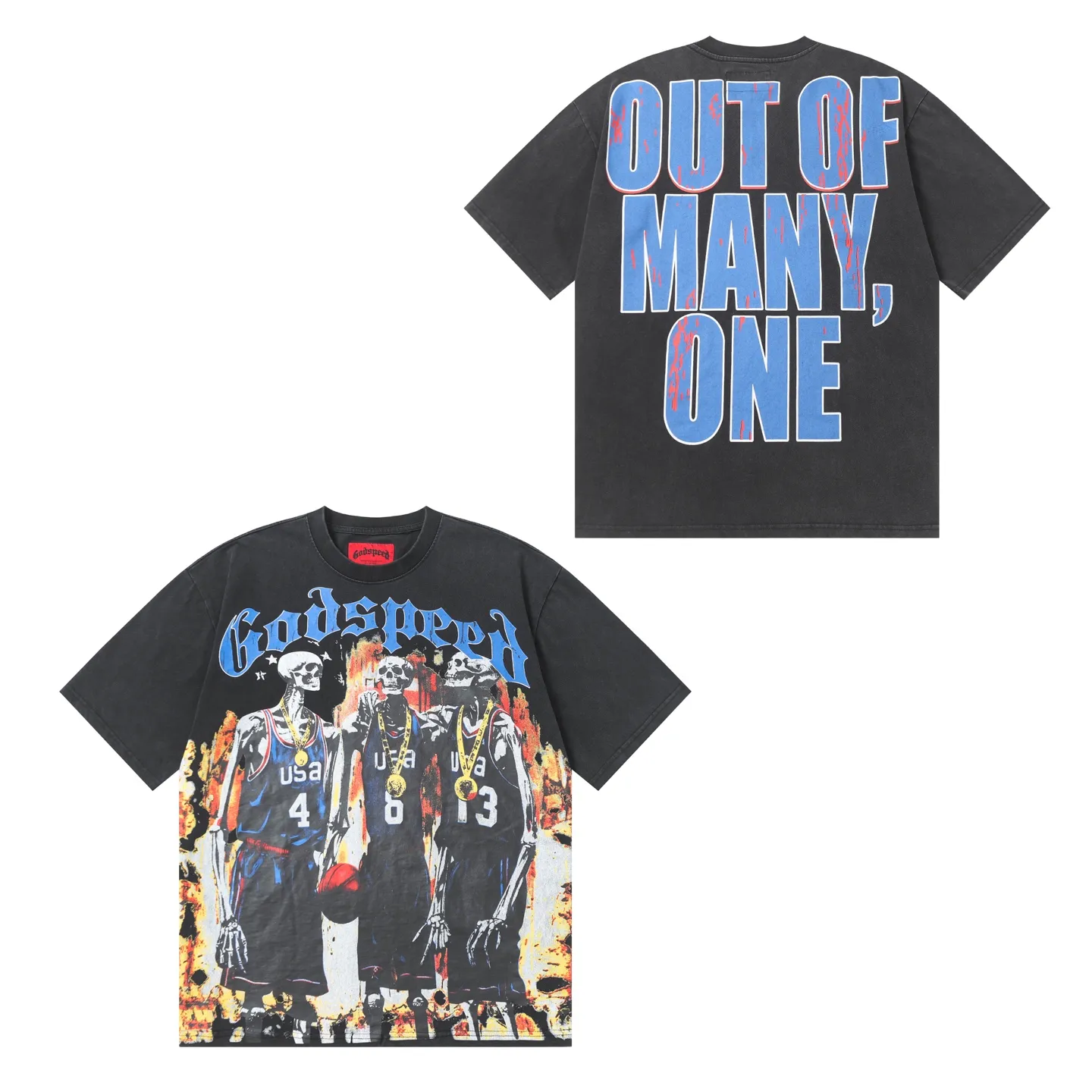 6020#washed black｜P116 Godspeed cross-border American rock and roll street washed retro style short-sleeved T (craft printing) fabric (fabric): 32 count combed double yarn 250g weight code number (size): S-M-L-XL color (colour): washed black 👉