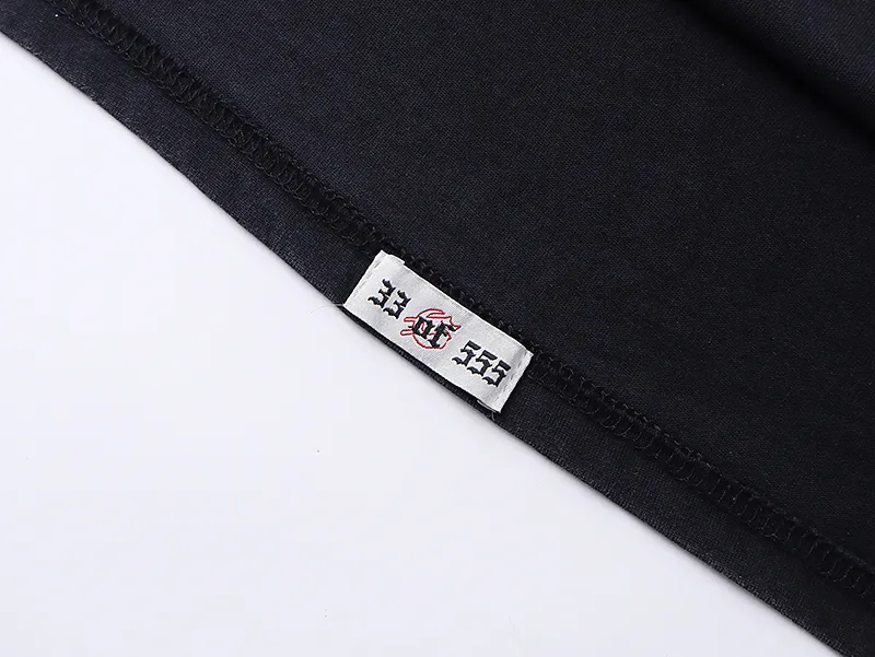 1038# P126 Washed Black Real Shot Godspeed American Fashion Rock Street Retro Washed Distressed Printed Cotton Short Sleeves Fabric: 250g 32 Count Fine Cotton Double Yarn Pure Cotton Color: Washed Black Size: S M L XL
