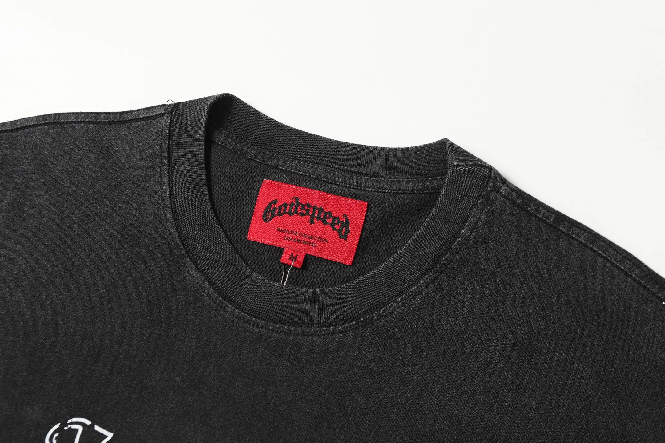 6075#washed black ｜P116 Godspeed cross-border American rock and roll street washed retro style short-sleeved T (craft printing) fabric (fabric): 32 count combed double yarn 250g weight size (size): S-M-L-XL color (colour): washed black 👉