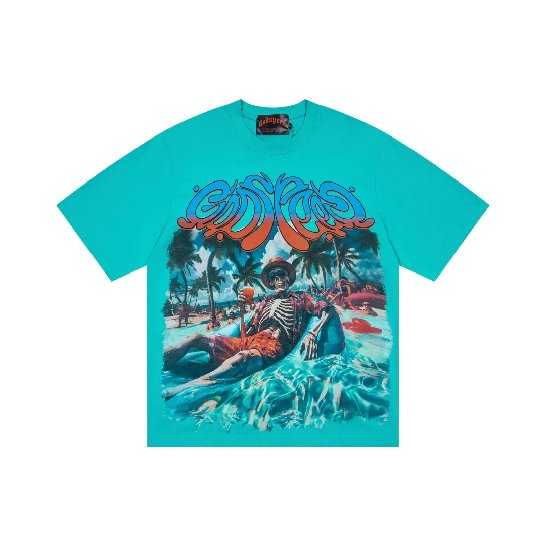 G65# GodSpeed ​​White Ink Direct Print Short Sleeve S-XL Blue Orange P116
