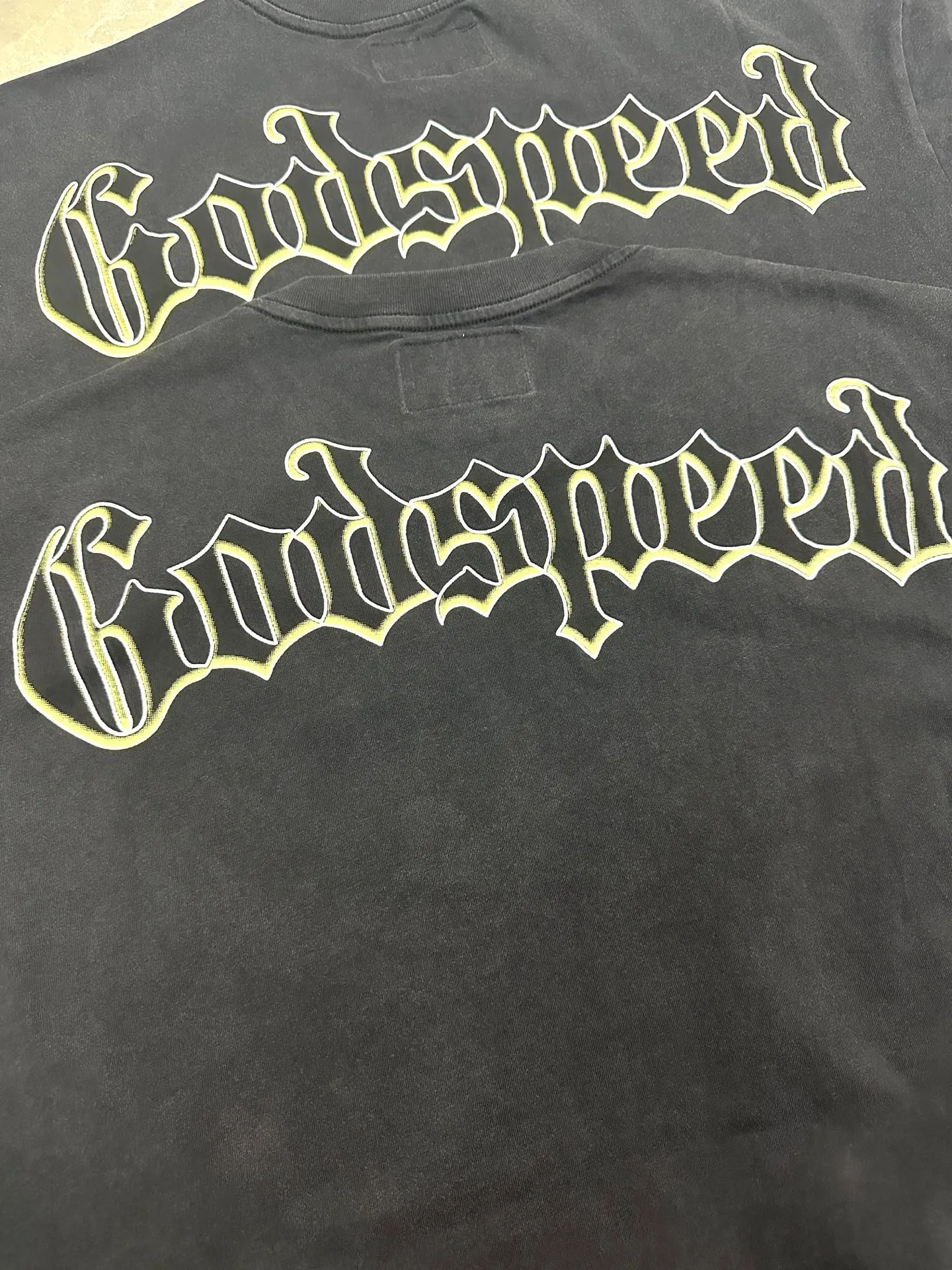 6137# Washed black I P116 Real stock (American fashion niche) Godspeed cross-border American rock street washed retro style short-sleeved T (craft printing) Fabric (fabric): 32 counts combed double yarn 250 grams weight Size (size): S-M-L-XL Color (colour): Washed black