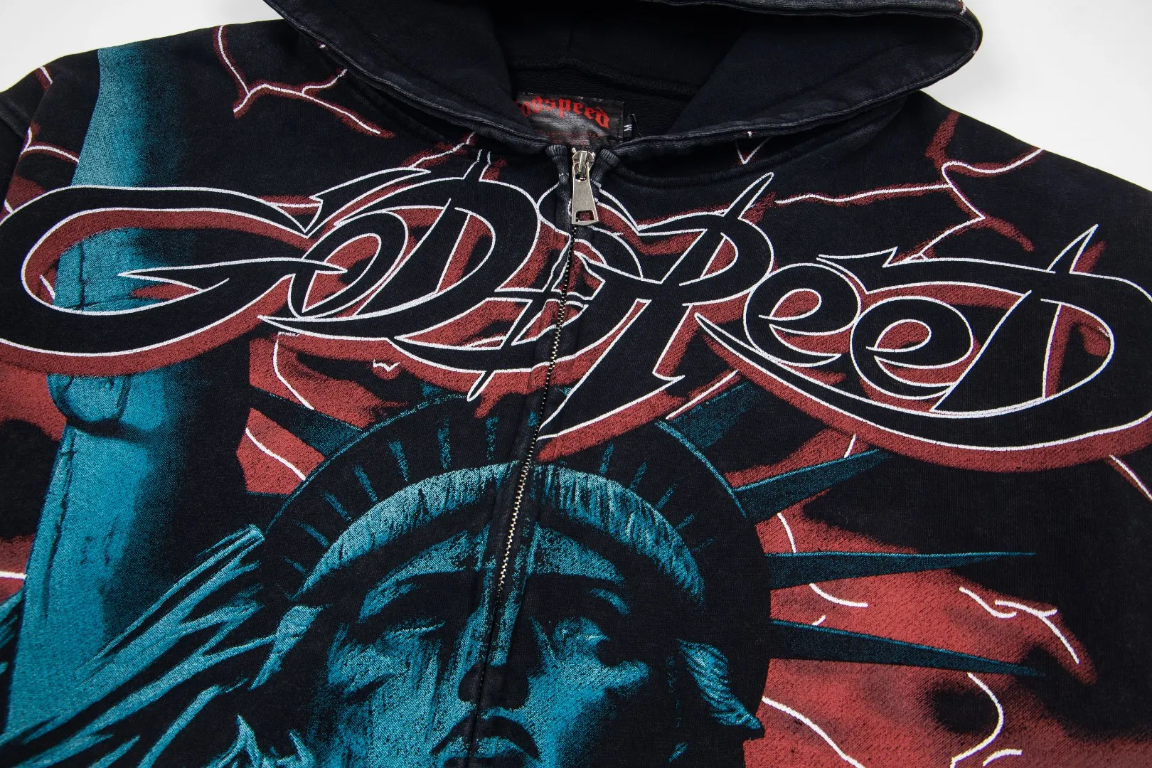 G56# GodSpeed ​​all-over HD printed washed zipper sweatshirt Size S-XL black blue black red black yellow P266