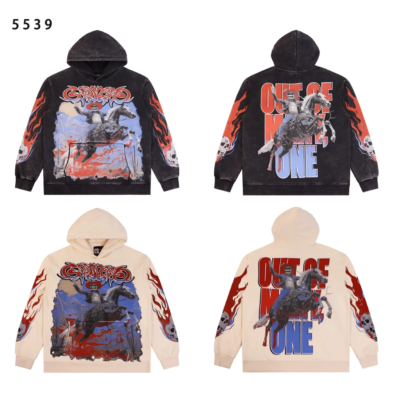 Style number: 5539 Fabric: 420g washed and distressed P196 Real shot Spot Godspeed American fashion rock street retro washed and distressed printed hooded sweatshirt Color: washed black washed apricot Size: S M L XL