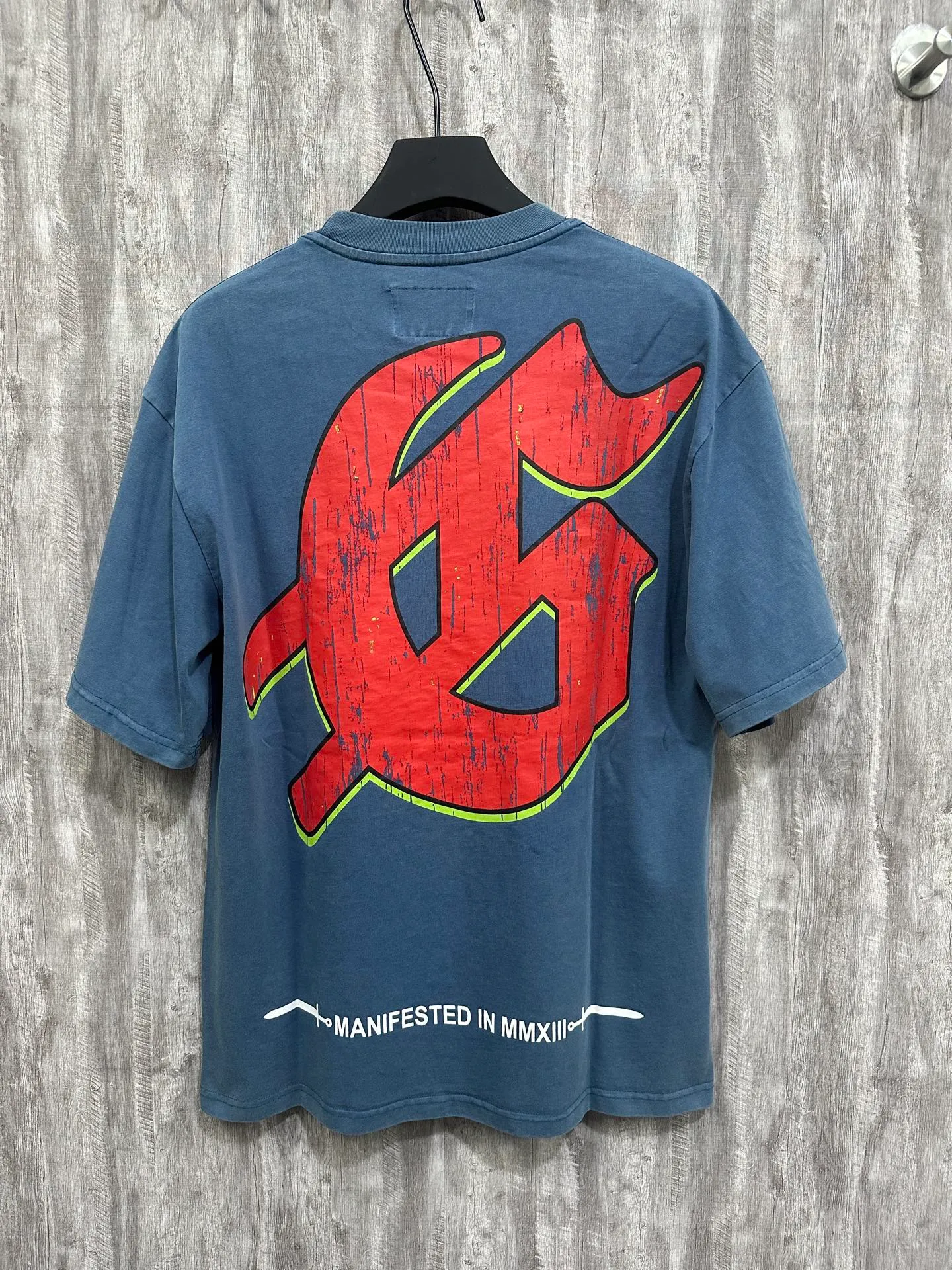 6001# washed black/denim blue｜P116 Godspeed cross-border American rock and roll street washed retro style short-sleeved T (craft print) fabric (fabric): washed black, blue: 32 count combed double yarn 250g weight code (size): S-M-L-XL color (colour): washed black, washed blue
