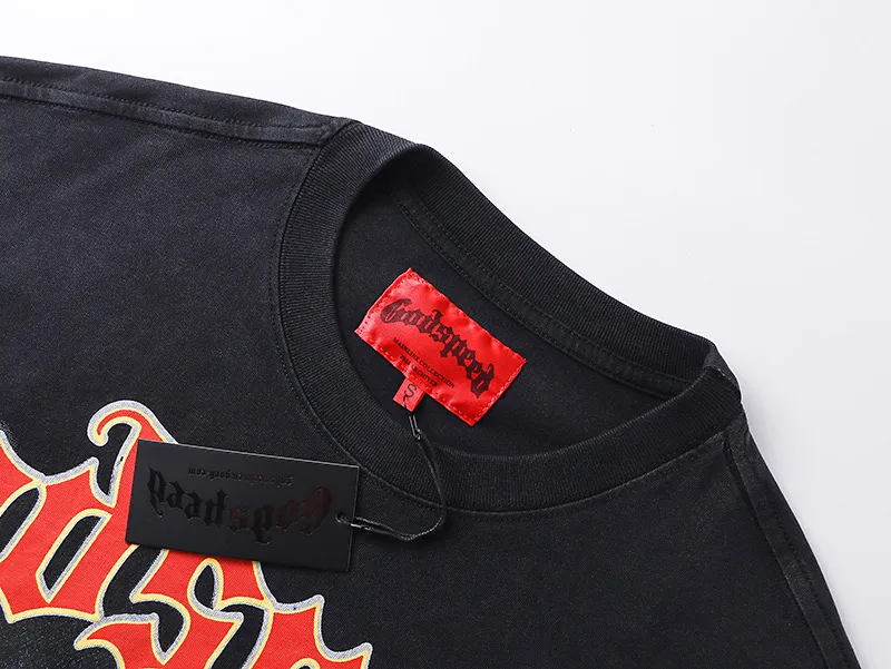 6001# washed black/denim blue｜P116 Godspeed cross-border American rock and roll street washed retro style short-sleeved T (craft print) fabric (fabric): washed black, blue: 32 count combed double yarn 250g weight code (size): S-M-L-XL color (colour): washed black, washed blue
