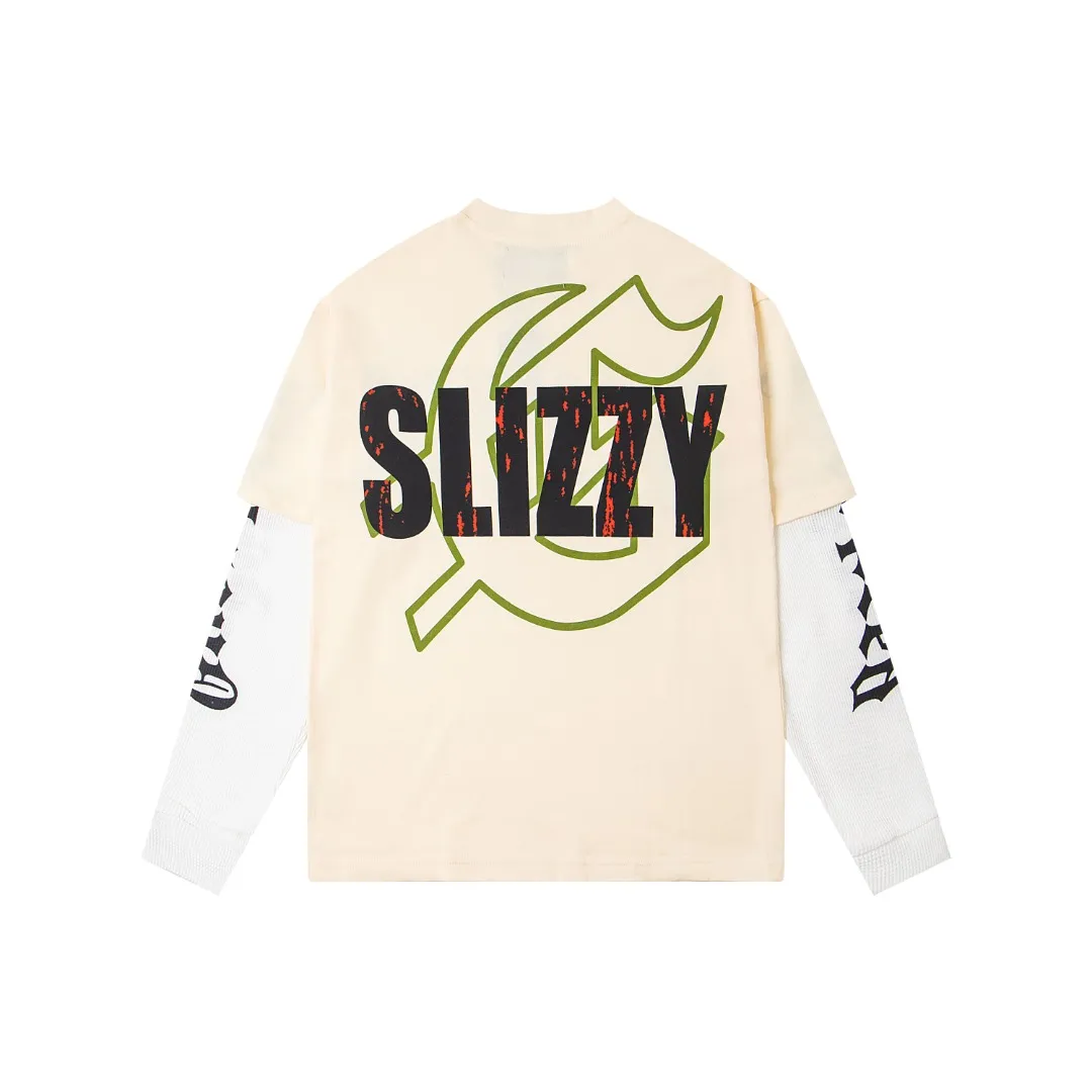 G37# GodSpeed ​​washed printed spliced ​​waffle long sleeves S-XL size washed black P146 apricot P136