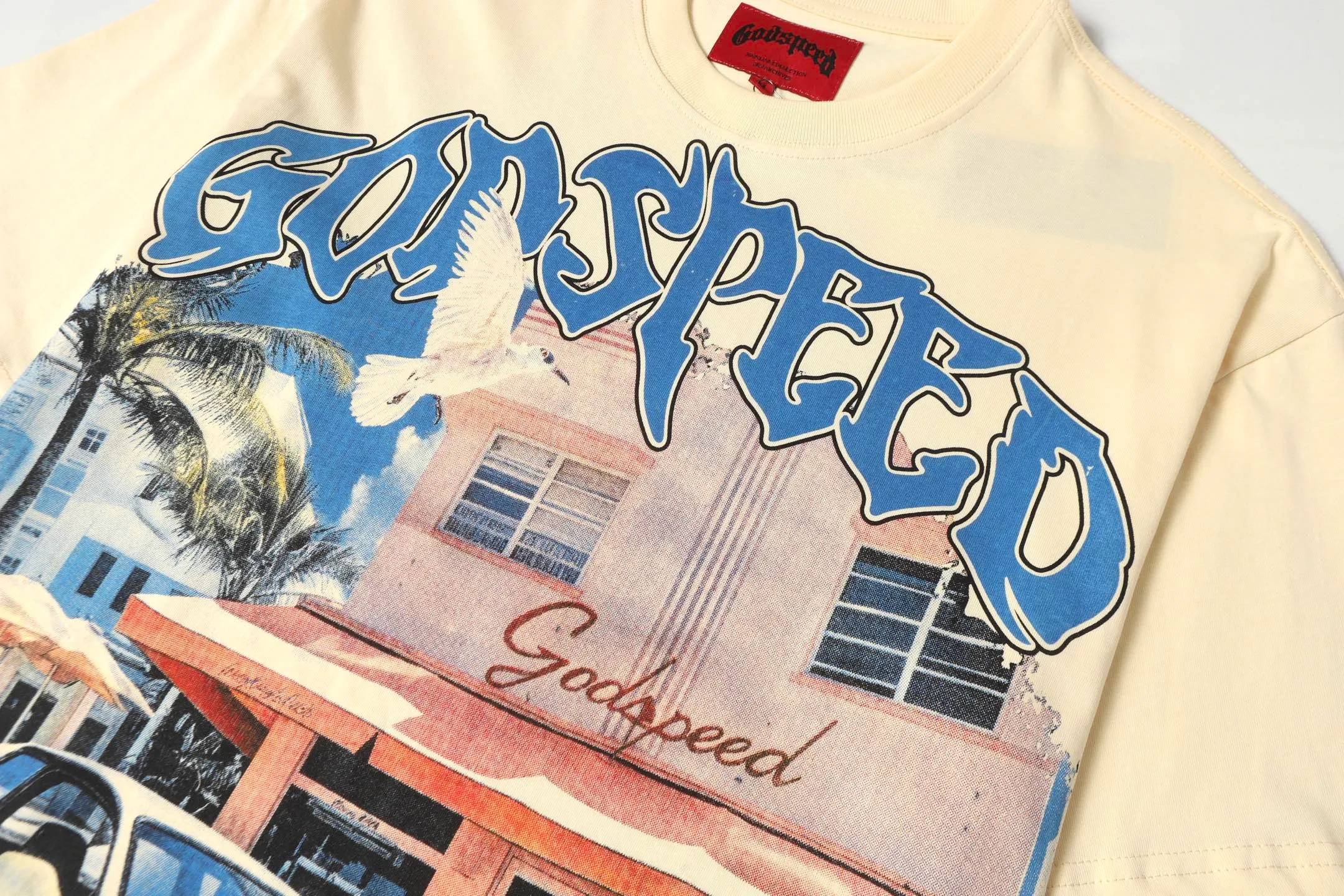 5057#Apricot｜P104 Godspeed cross-border American rock and roll street washed retro style short-sleeved T (craft printing) fabric (fabric) 32 counts combed double yarn 240 grams weight code number (size): S-M-L-XL color (colour): apricot