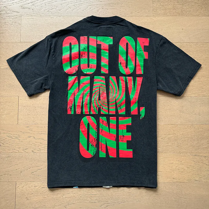 1030# P126 Washed Black Real Shot Godspeed American Fashion Rock Street Retro Washed Distressed Printed Pure Cotton Short Sleeves Fabric: 250g 32 Count Fine Cotton Double Yarn Pure Cotton Color: Washed Black Size: S M L XL