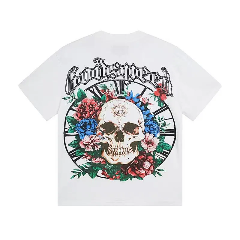 5046# White/Apricot｜P104 Godspeed cross-border American rock and roll street washed retro style short-sleeved T (craft printing) fabric (fabric) 32 counts combed double yarn 240 grams weight code number (size): S-M-L-XL color (colour): apricot.white