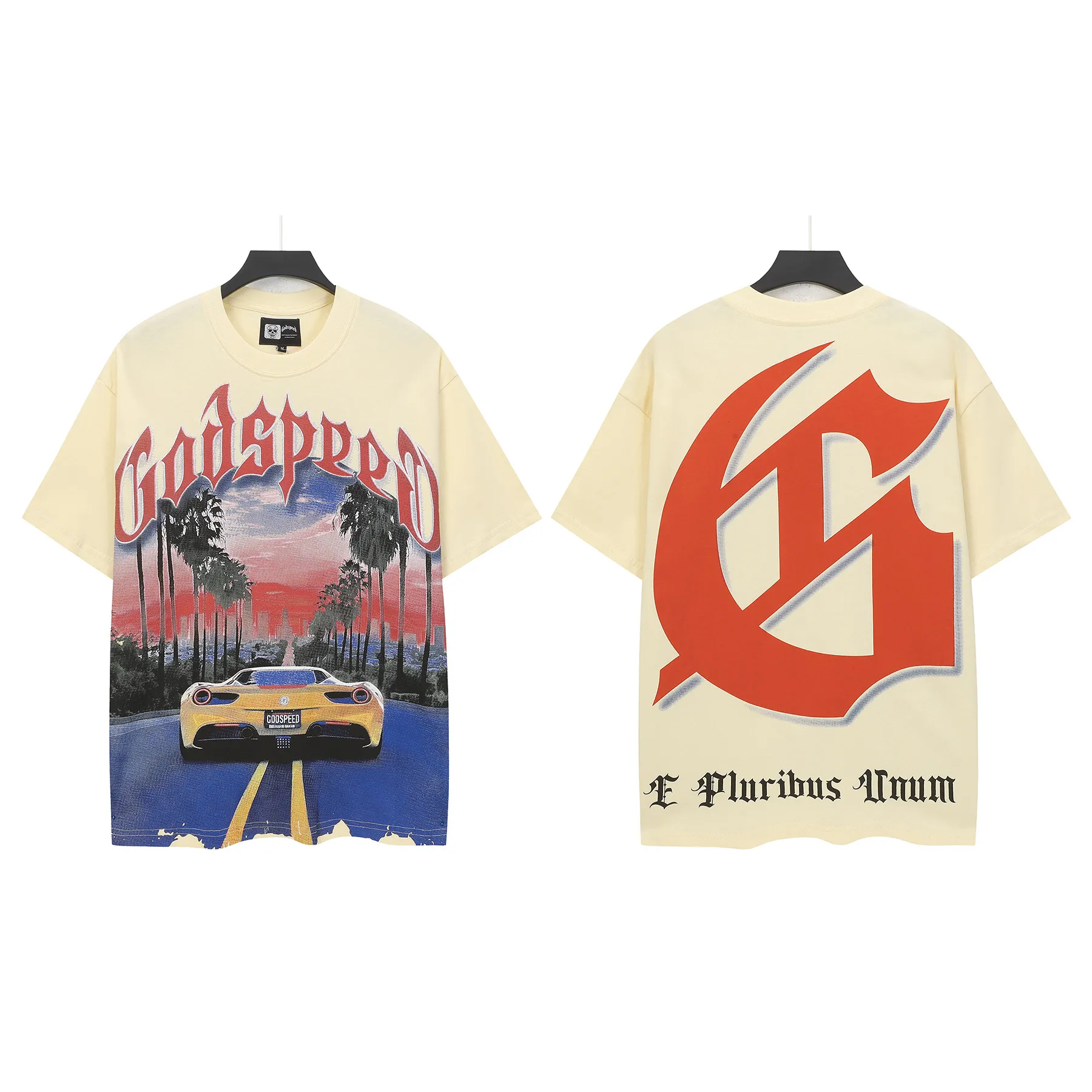 5089#apricot I P104 Godspeed cross-border American rock and roll street washed retro style short-sleeved T (craft printing) fabric (fabric) 32 counts combed double yarn 240 grams weight code number (size): S-M-L-XL color (colour): apricot