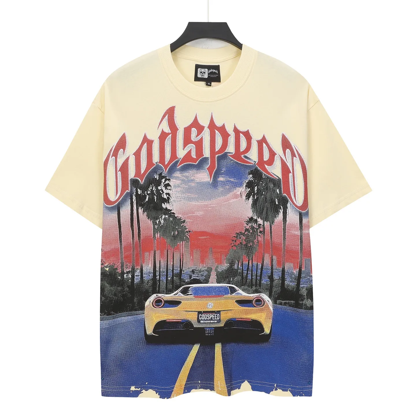 5089#apricot I P104 Godspeed cross-border American rock and roll street washed retro style short-sleeved T (craft printing) fabric (fabric) 32 counts combed double yarn 240 grams weight code number (size): S-M-L-XL color (colour): apricot