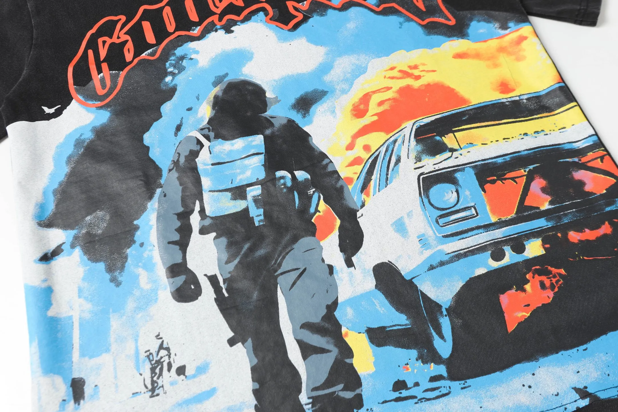6028# Washed Black｜P116 Godspeed cross-border American rock and roll street washed retro style short-sleeved T (craft print) Fabric (fabric): 32 count combed double yarn 250 grams weight Size (size): S-M-L-XL Color (colour): Washed black 👉