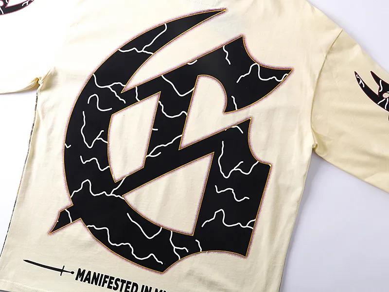3173# P140 Real shot of Godspeed American trendy rock and roll street pure cotton loose bottoming long-sleeved T-shirt long T. Fabric: 270g 32 count fine cotton double yarn pure cotton Color: Apricot Code number: S M L XL