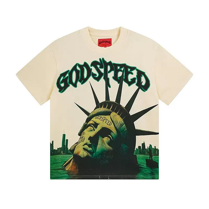5043#apricot|P104 Godspeed cross-border American rock and roll street washed retro style short-sleeved T (craft printing) fabric (fabric) 32-count combed double yarn 240 grams weight code number (size): S-M-L-XL color (colour): apricot
