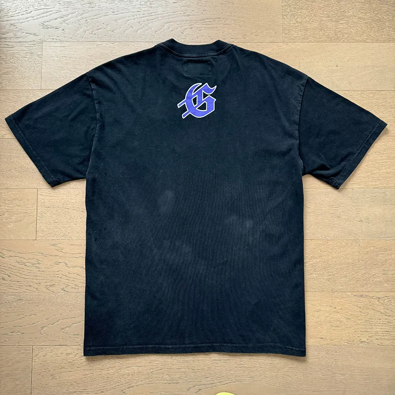1058# P126 Washed Black Real Shot Godspeed American Fashion Rock Street Retro Washed Distressed Printed Pure Cotton Short Sleeves Fabric: 250g 32 Count Fine Cotton Double Yarn Pure Cotton Color: Washed Black Size: S M L XL