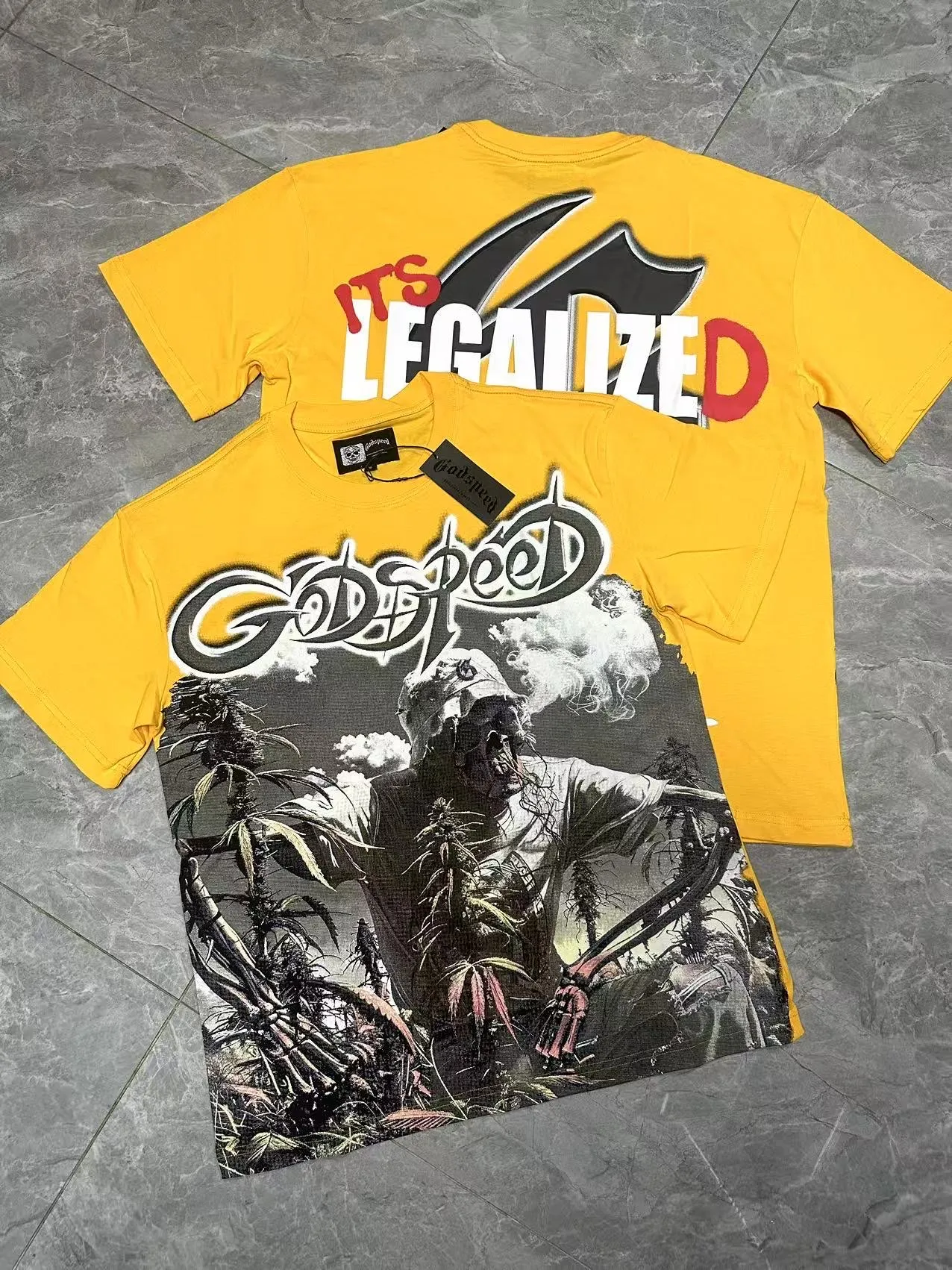 5100# Brown/Sea Blue/Golden Yellow I P106 Godspeed Cross-Border American Rock Street Washed Retro Style Short Sleeve T (Craft Print) Fabric (fabric) 32 Count Combed Double Yarn 240 Grams Size (size): S-M-L-XL Color (colour): Brown/Sea Blue/Golden Yellow 👉