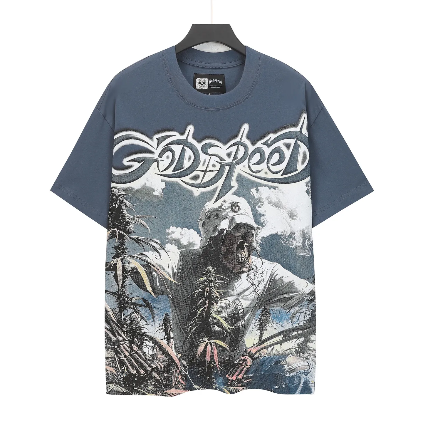 5100# Brown/Sea Blue/Golden Yellow I P106 Godspeed Cross-Border American Rock Street Washed Retro Style Short Sleeve T (Craft Print) Fabric (fabric) 32 Count Combed Double Yarn 240 Grams Size (size): S-M-L-XL Color (colour): Brown/Sea Blue/Golden Yellow 👉