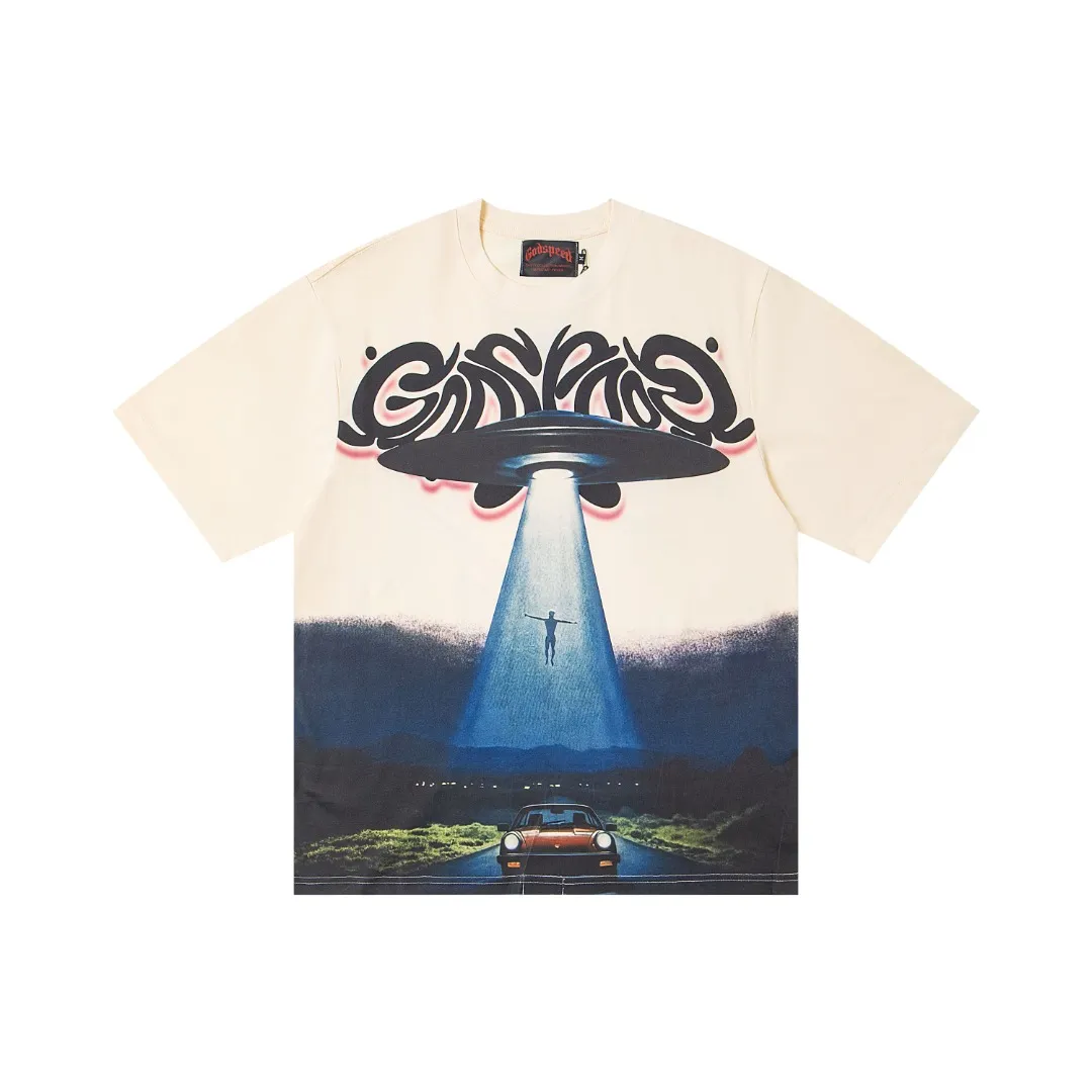 G33# GodSpeed ​​white ink direct spray washed short-sleeved S-XL size blue (washed) P126 apricot P106