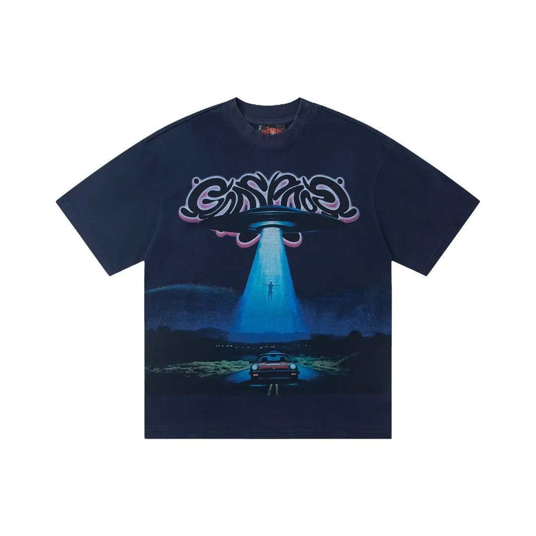 G33# GodSpeed ​​white ink direct spray washed short-sleeved S-XL size blue (washed) P126 apricot P106