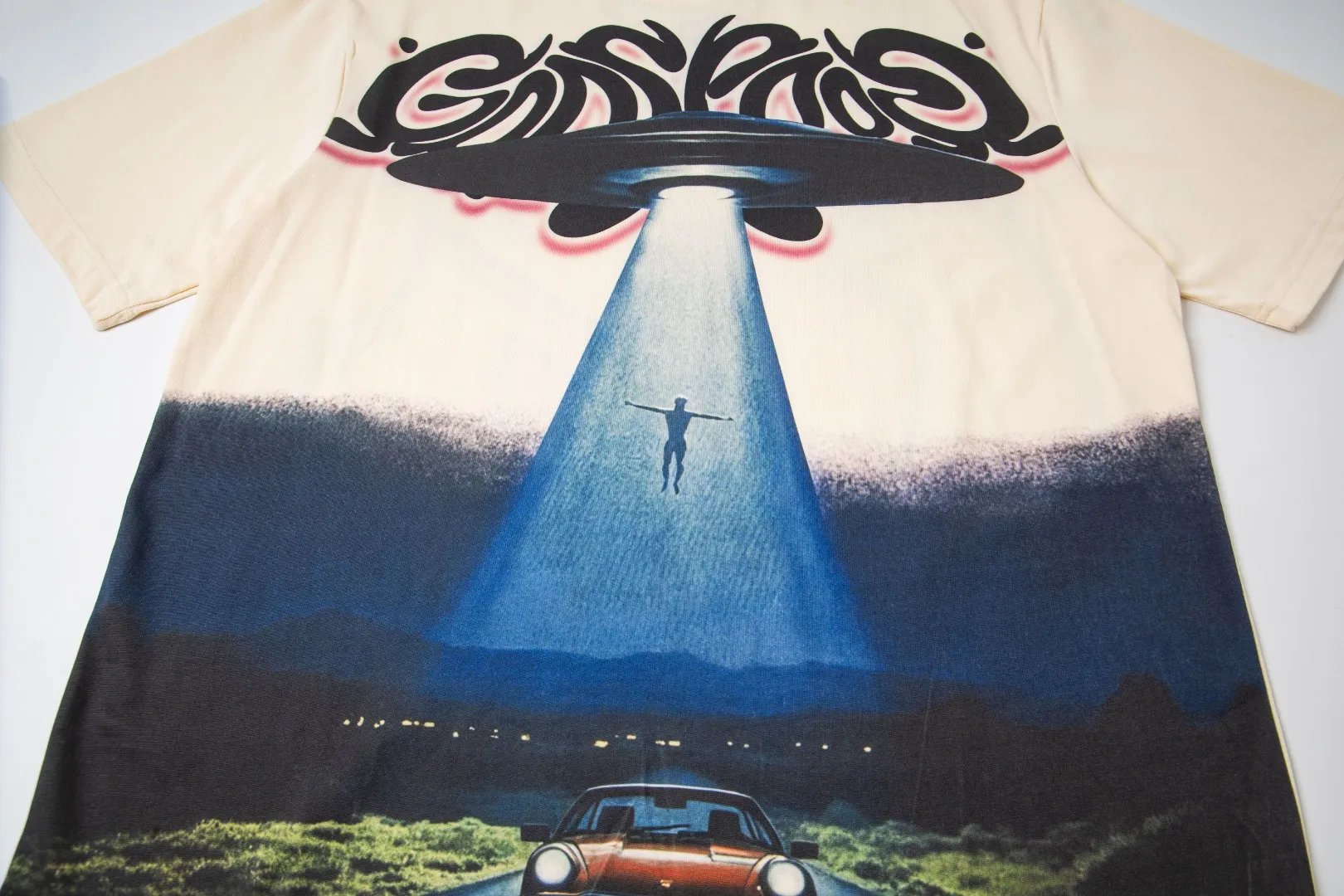 G33# GodSpeed ​​white ink direct spray washed short-sleeved S-XL size blue (washed) P126 apricot P106